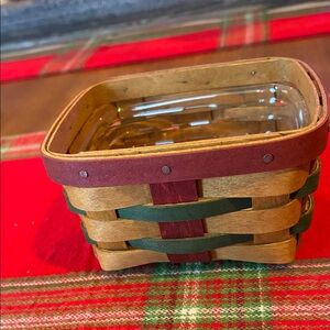 Longaberger “Little Gift” Red and Green Woven Basket with Protector